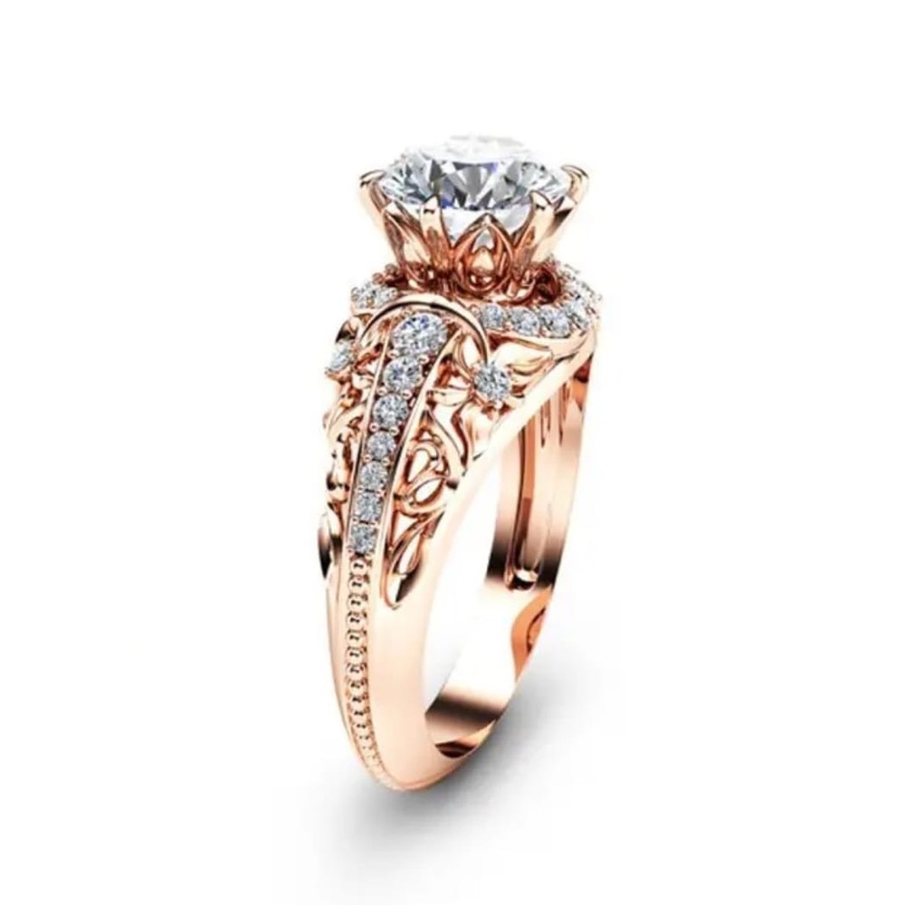 Jewelry 14K Plated Gold Rings Zirconia Crystal Rose Gold Rings For Women size 7